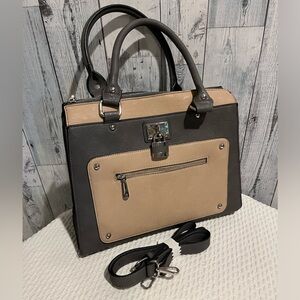 Grey and Camel color purse with handles or strap for crossbody